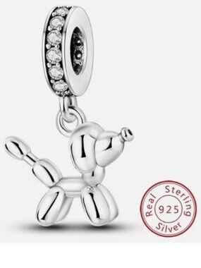 S925 Sterling Silver Cue Balloon Dog Poodle Pendant Charm Necklace Bracelet